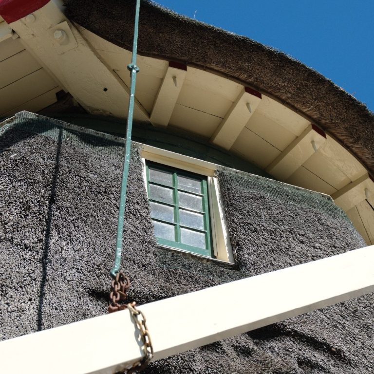 Dakconstructie met graan in historische molen, De Zandhaas